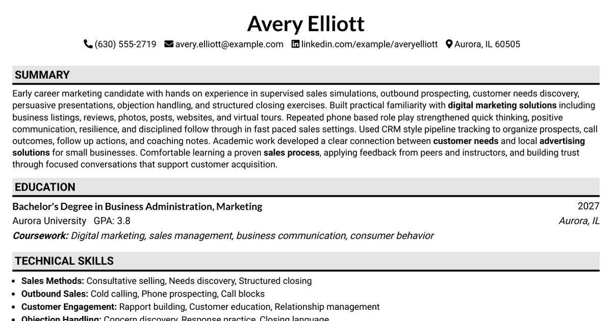 7 Entry-Level Digital Marketing Business Development Representative Resume Templates with Example