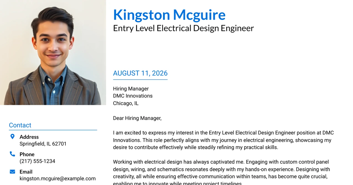 30+ Entry Level Electrical Design Engineer Cover Letter Templates with Example 2026