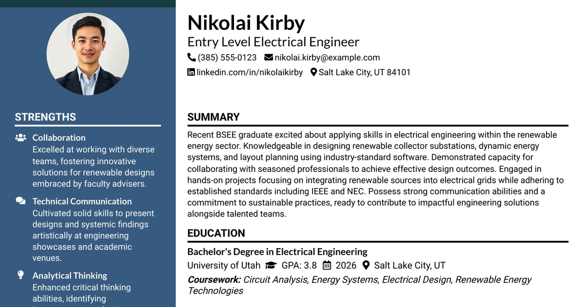 33 Entry Level Electrical Engineer Resume Templates with Example 2026 (ATS-Optimized)