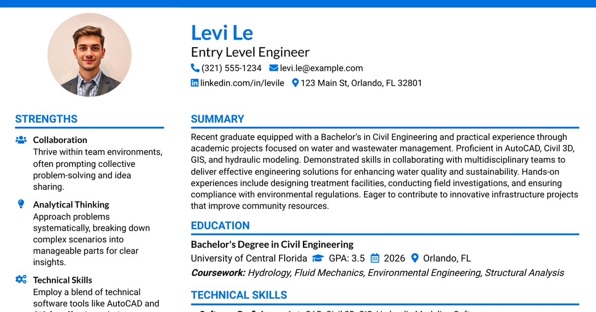 33 Entry Level Engineer Water/Wastewater Resume Templates with Example 2026 (ATS-Optimized)