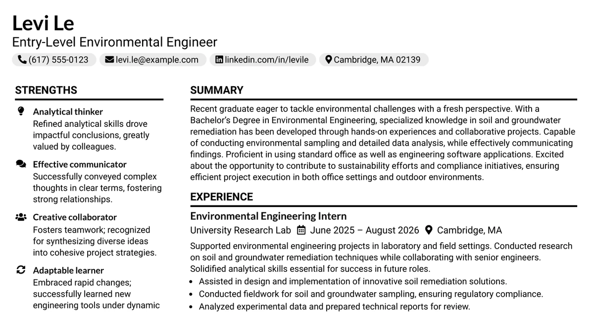 33 Entry-Level Environmental Engineer Resume Templates with Example 2026