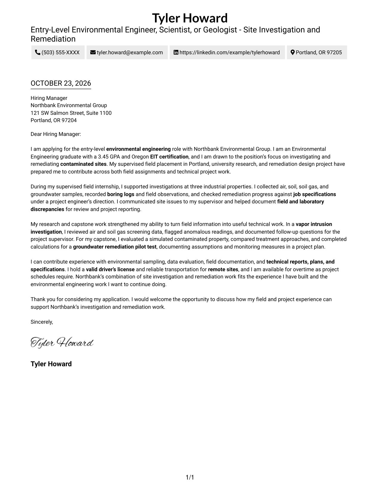 Cover letter example — page 1