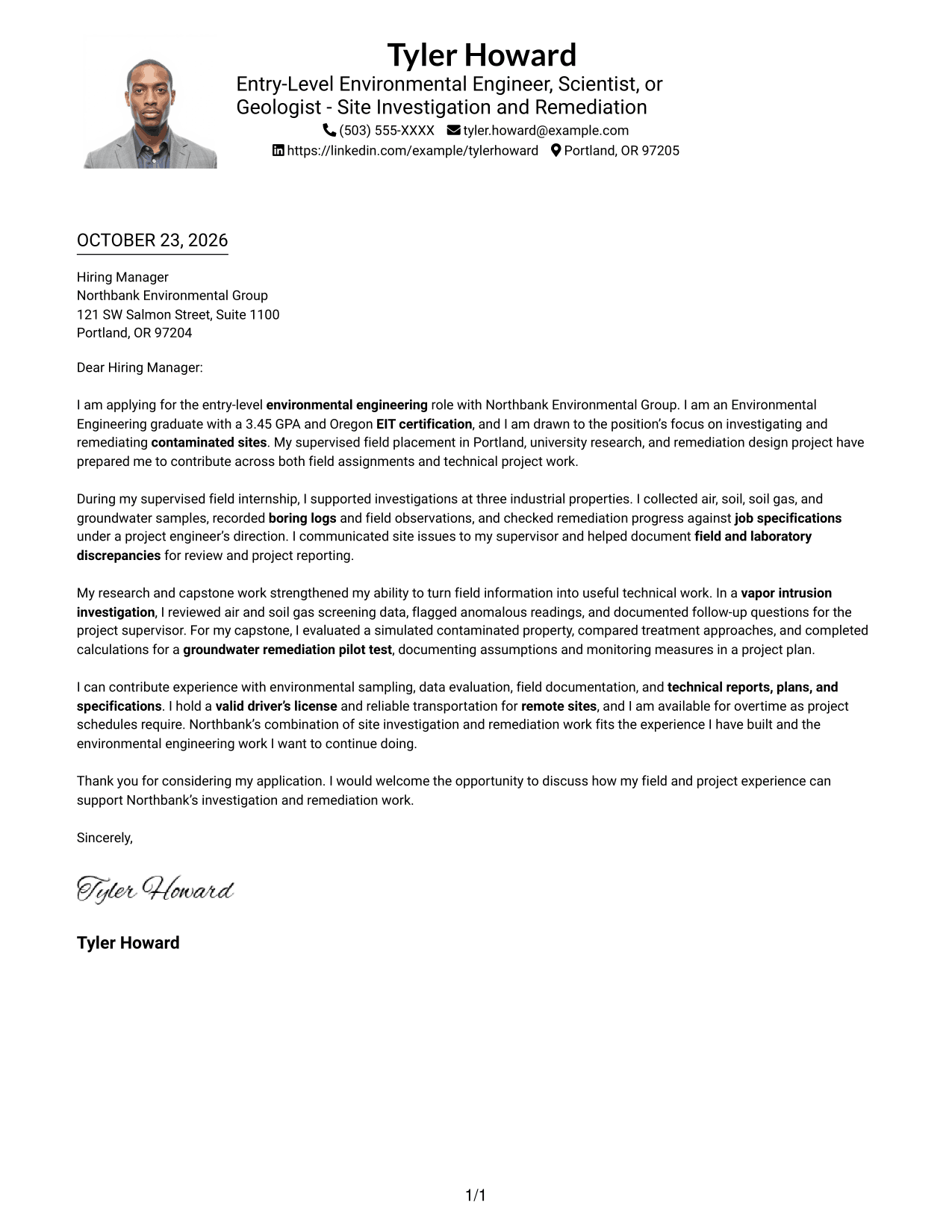 Cover letter example — page 1