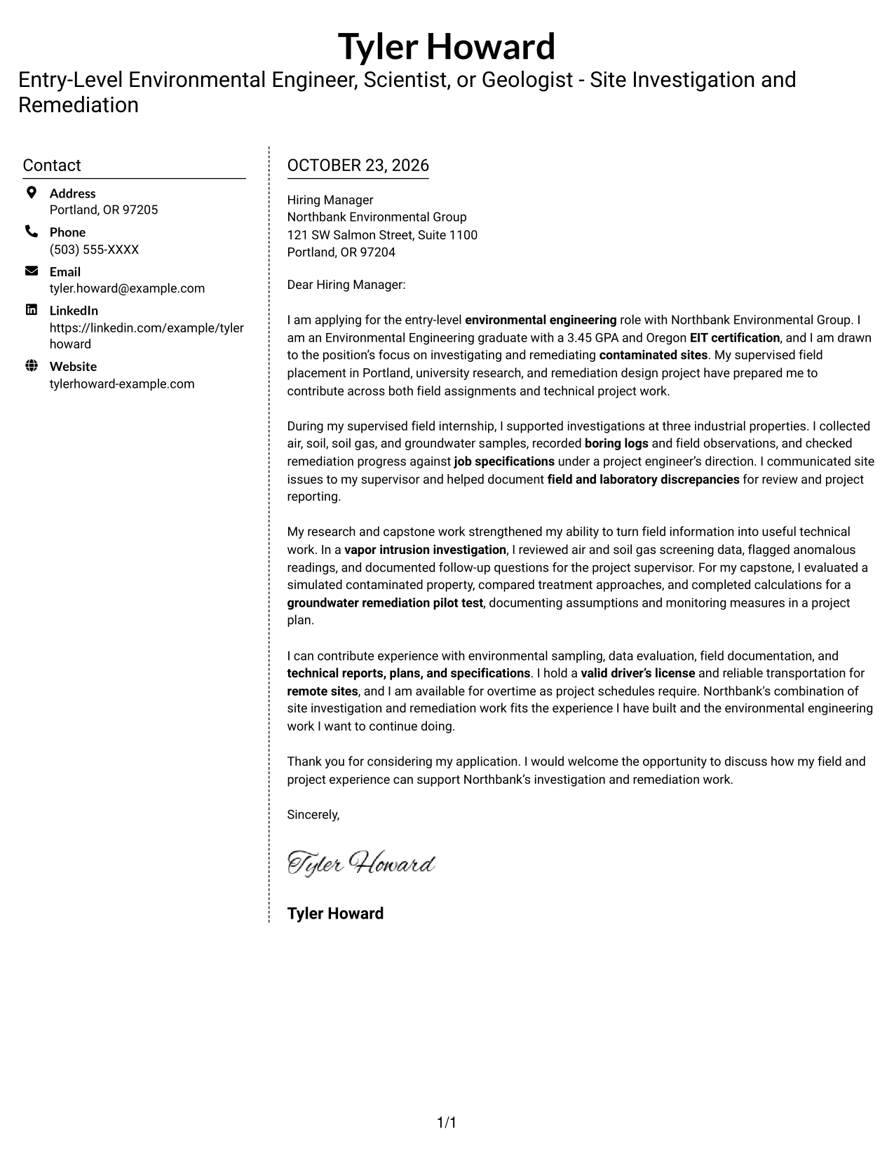 Cover letter example — page 1