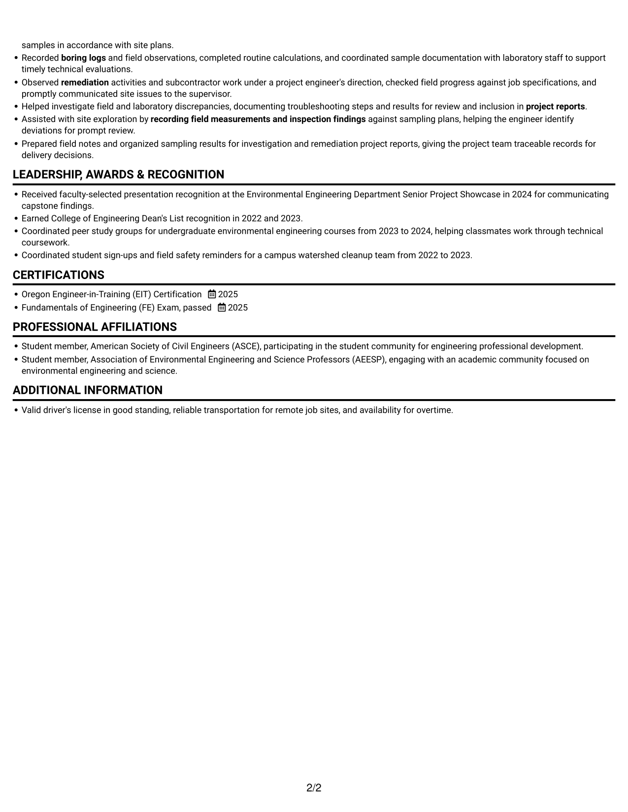 Resume example — page 2