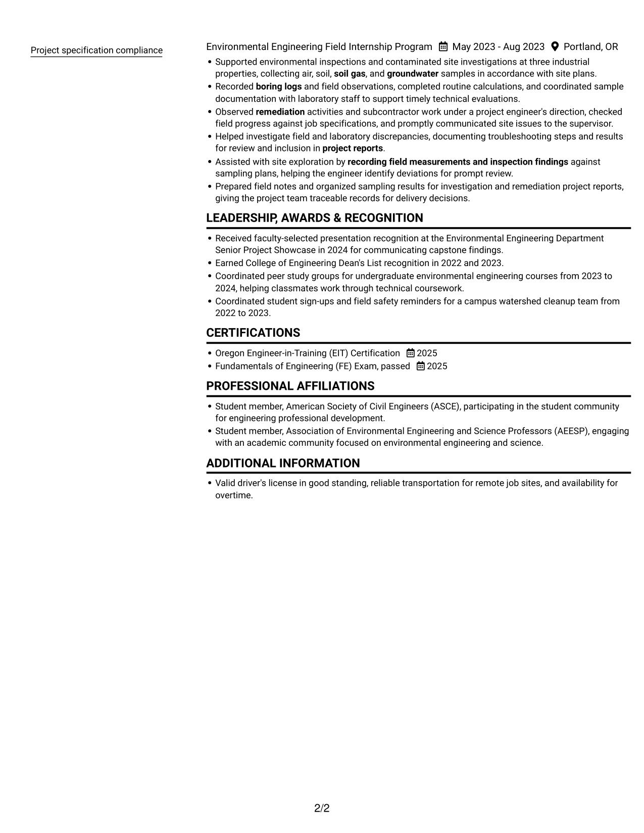 Resume example — page 2