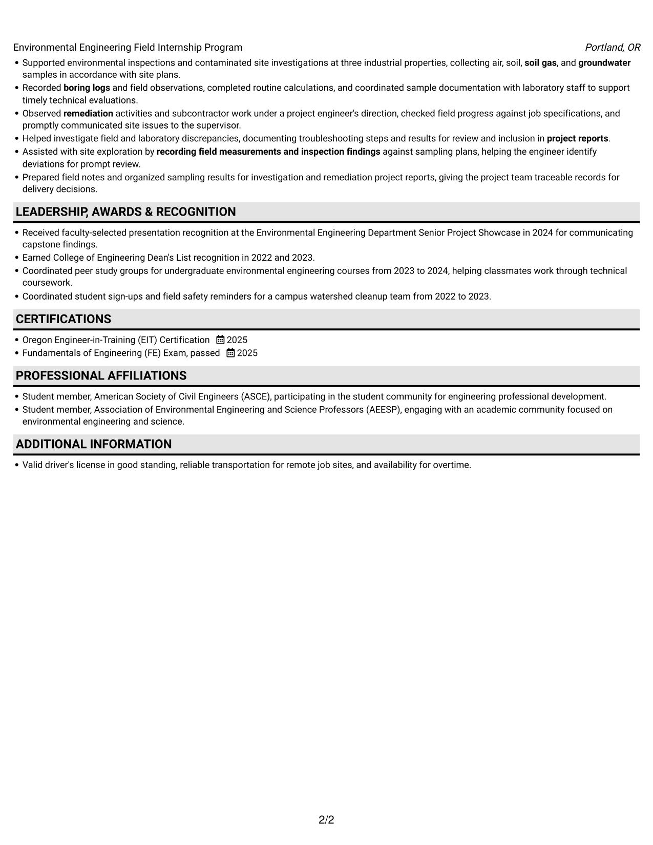 Resume example — page 2