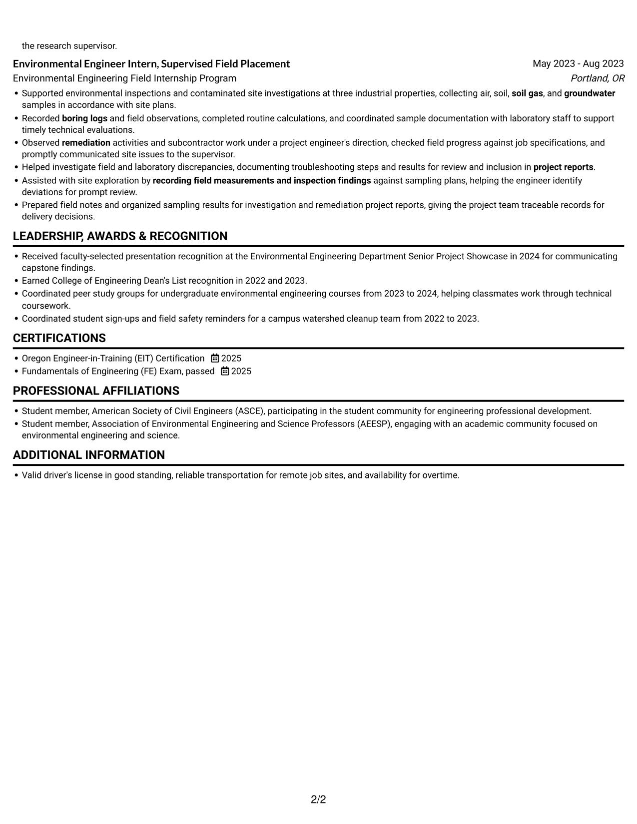 Resume example — page 2
