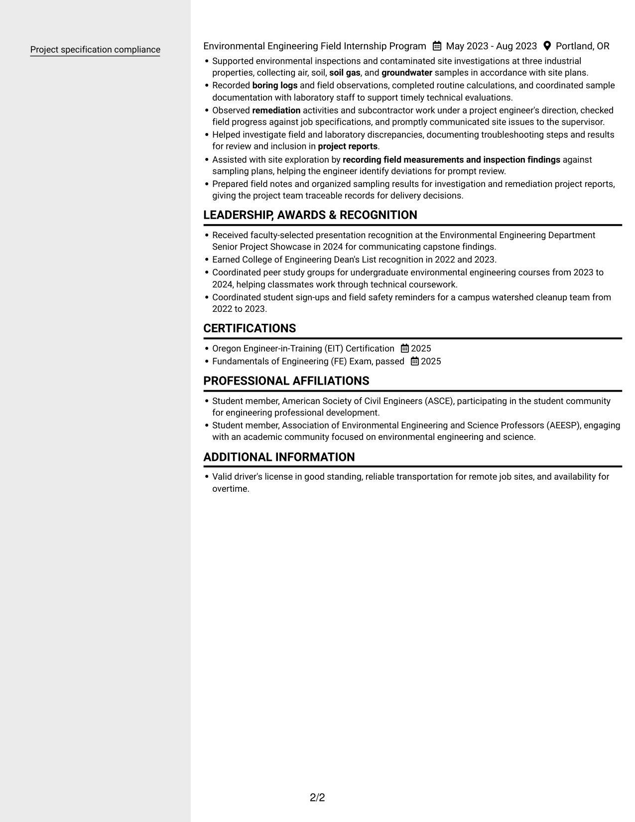 Resume example — page 2