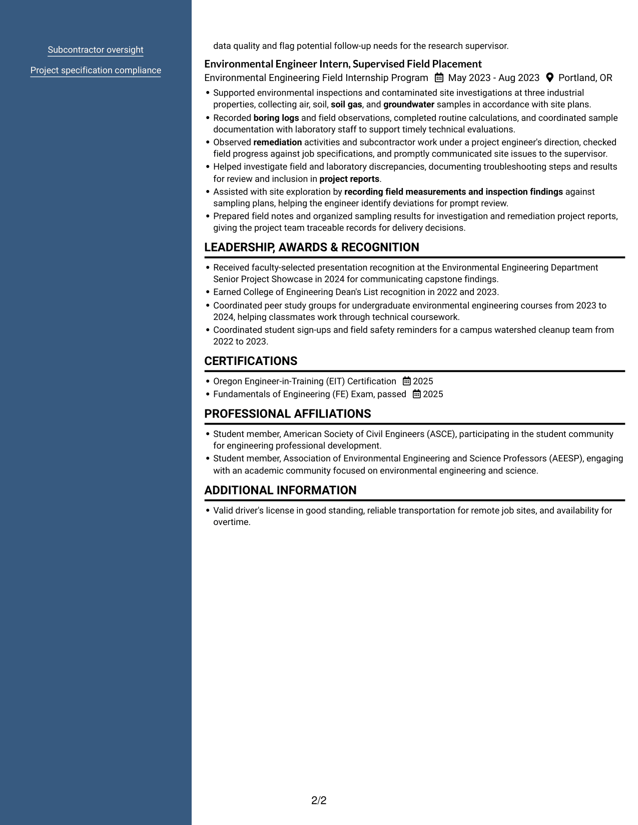 Resume example — page 2