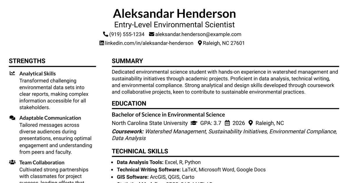 33 Entry-Level Environmental Scientist Resume Templates with Example 2026 (ATS-Optimized)