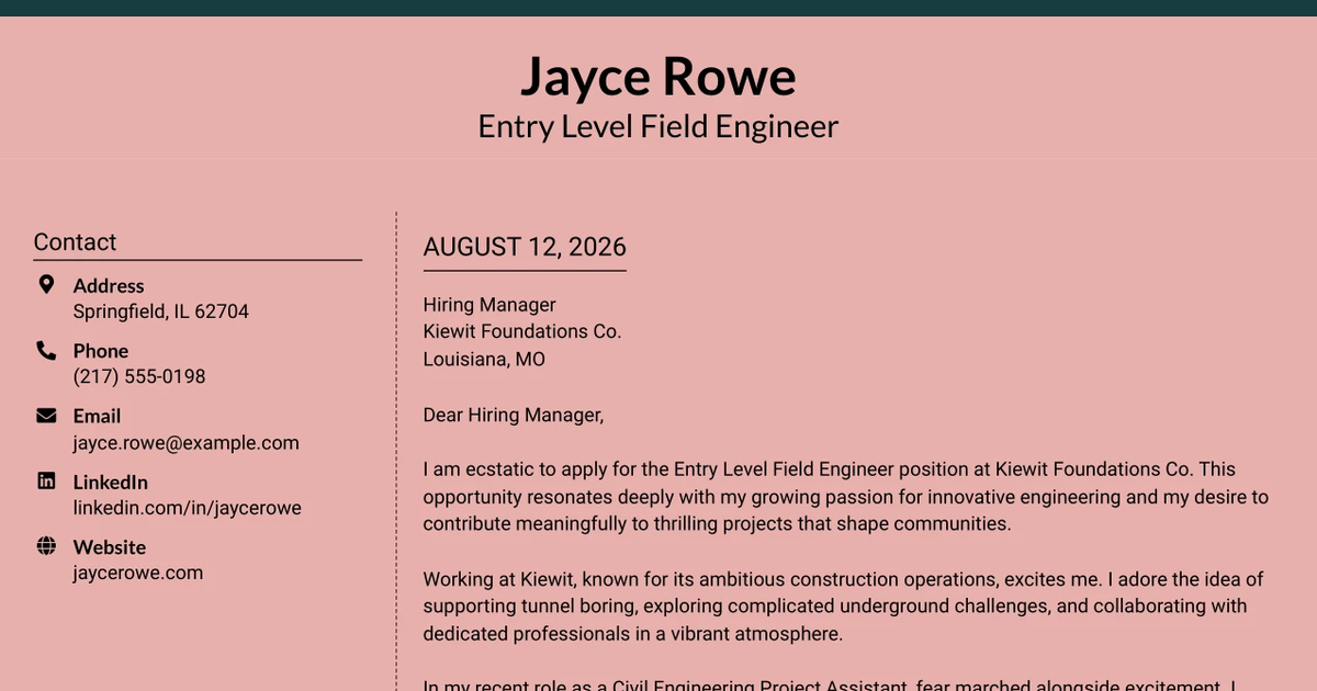 30+ Entry Level Field Engineer Cover Letter Templates with Example 2026