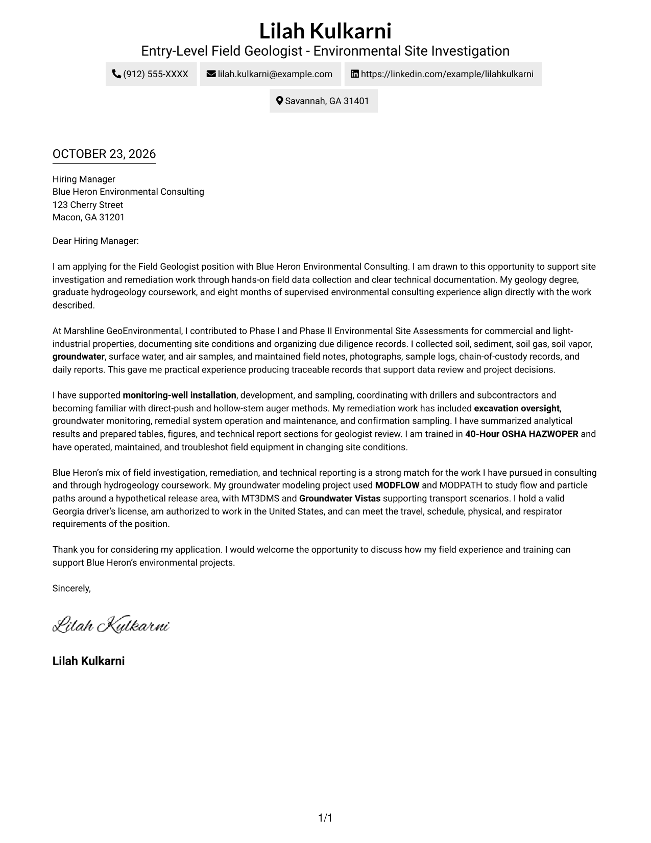 Cover letter example — page 1