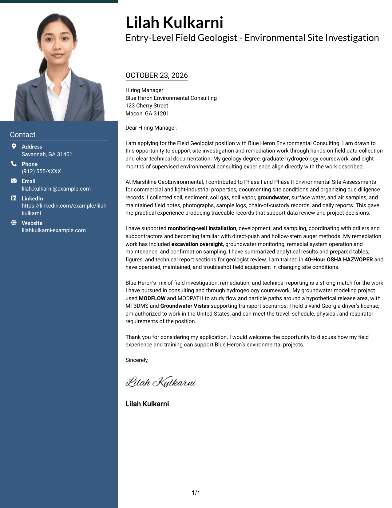 Cover letter example — page 1