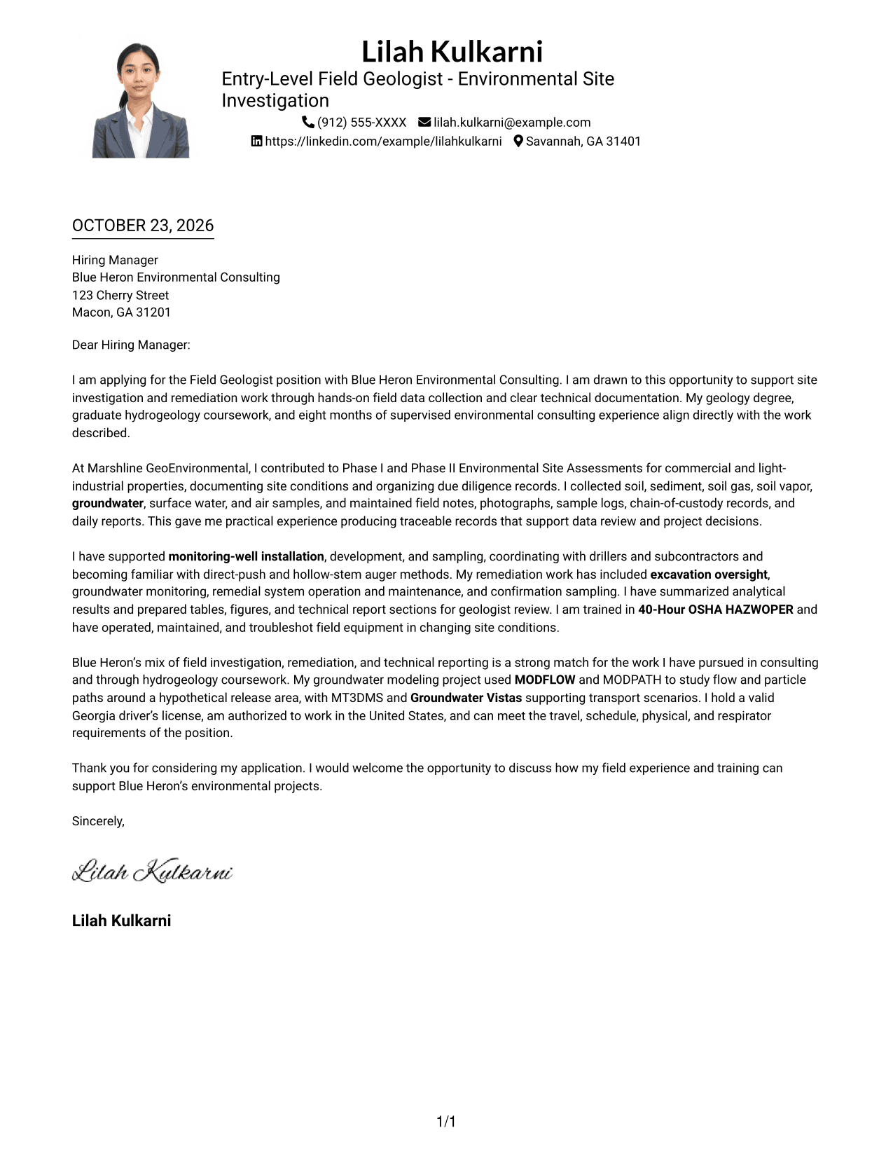 Cover letter example — page 1