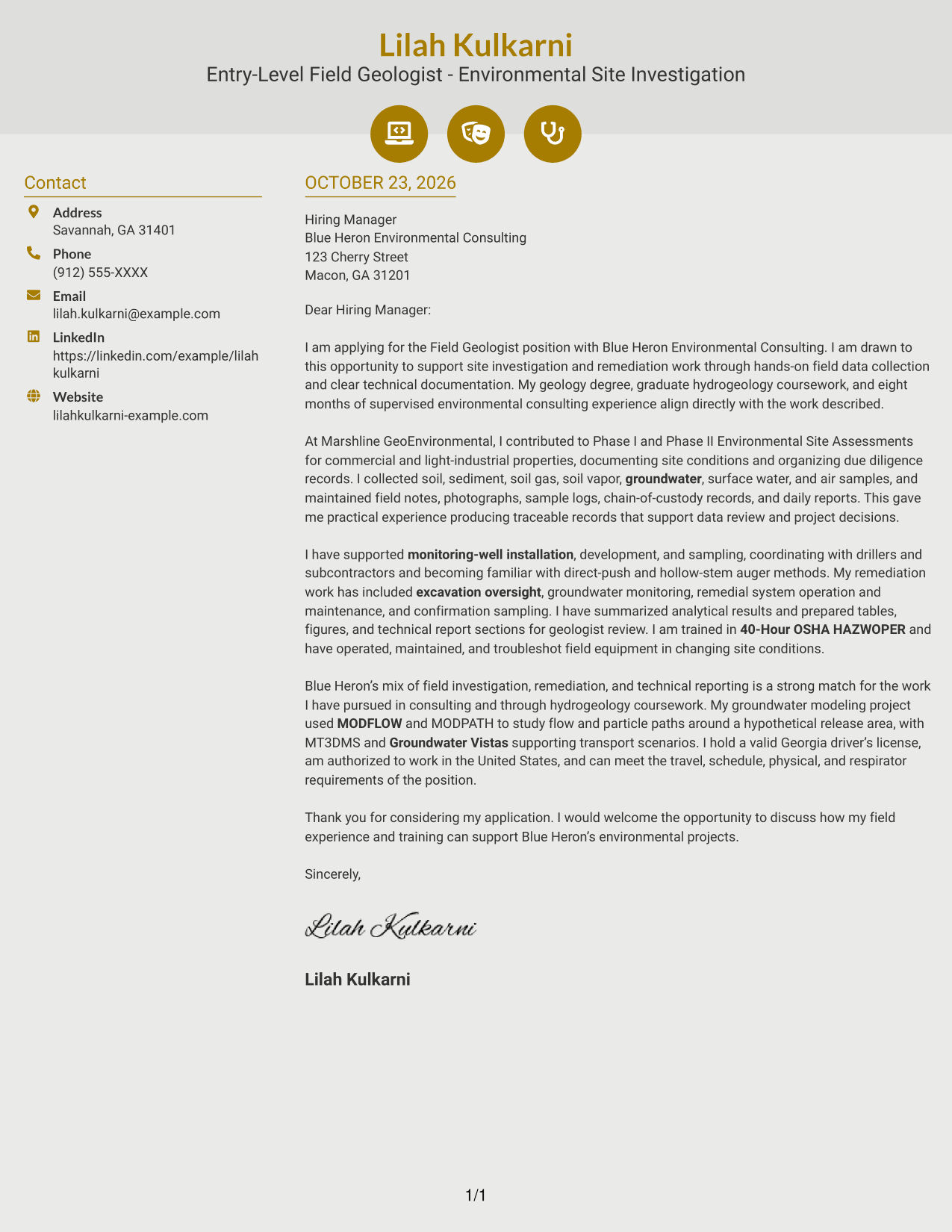Cover letter example — page 1