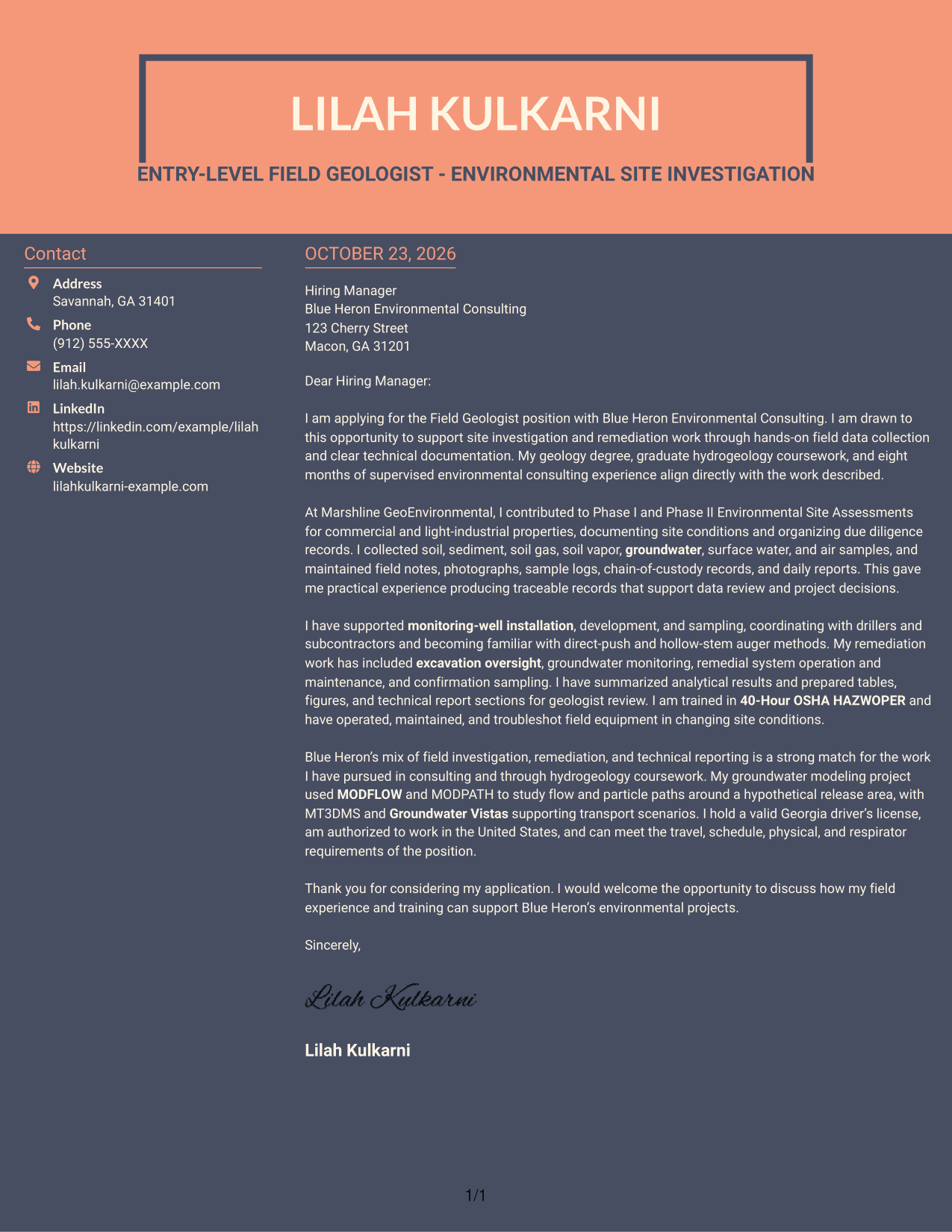 Cover letter example — page 1