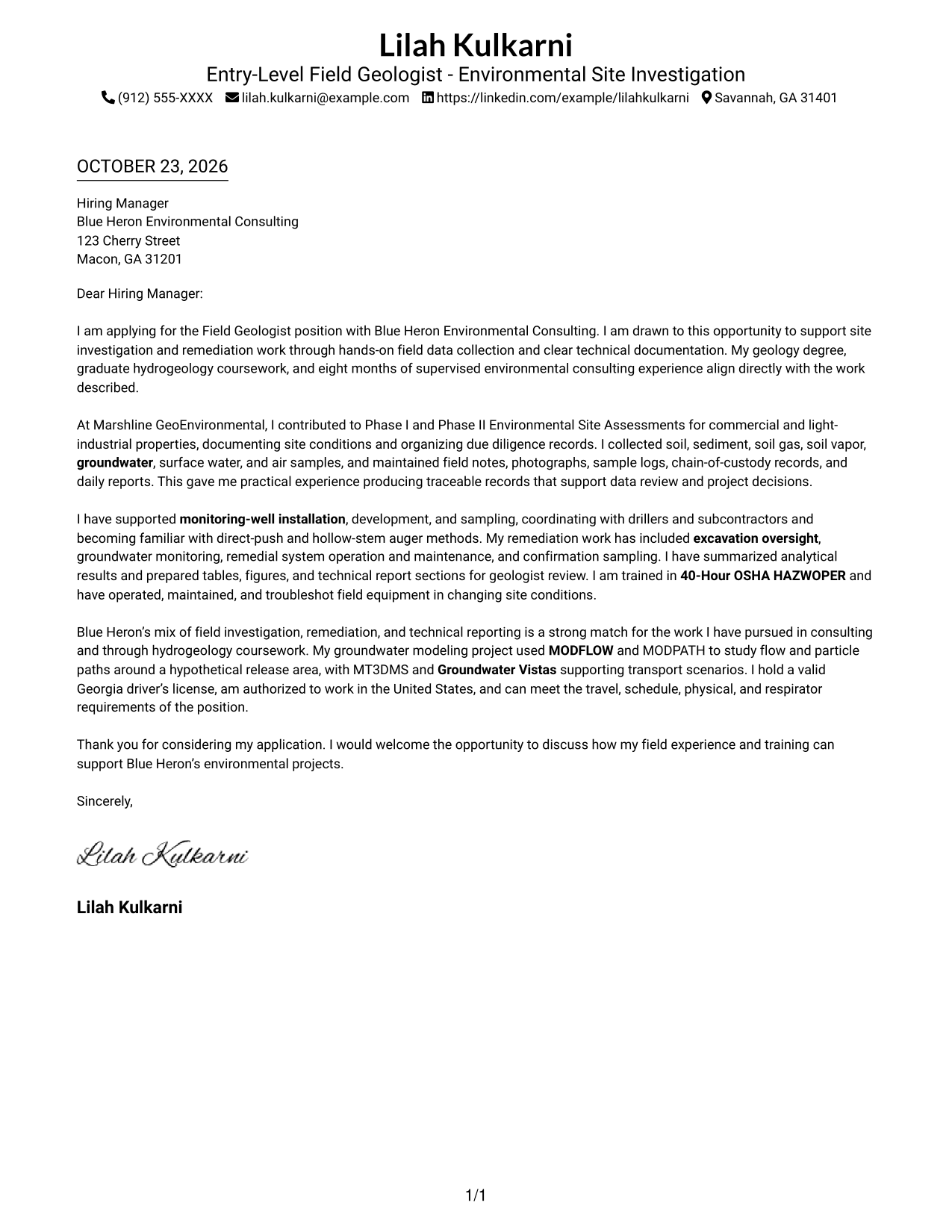 Cover letter example — page 1