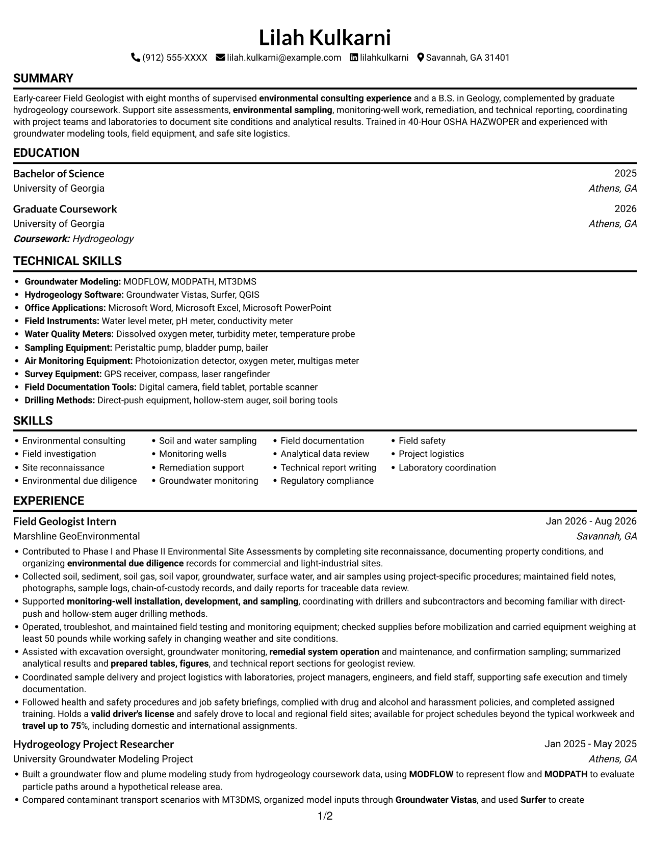 Resume example — page 1