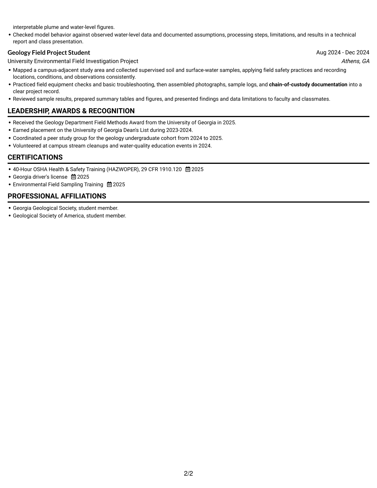 Resume example — page 2