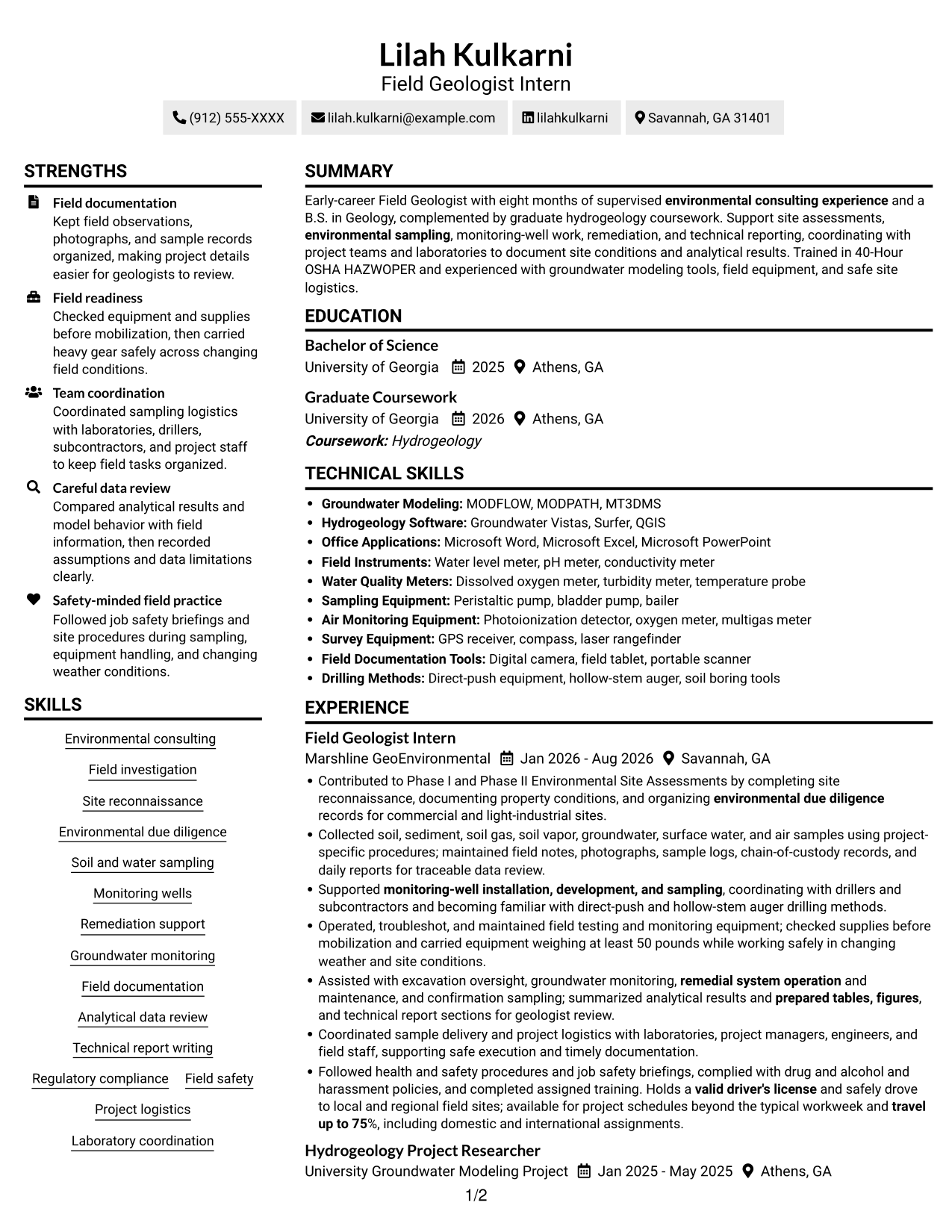 Resume example — page 1