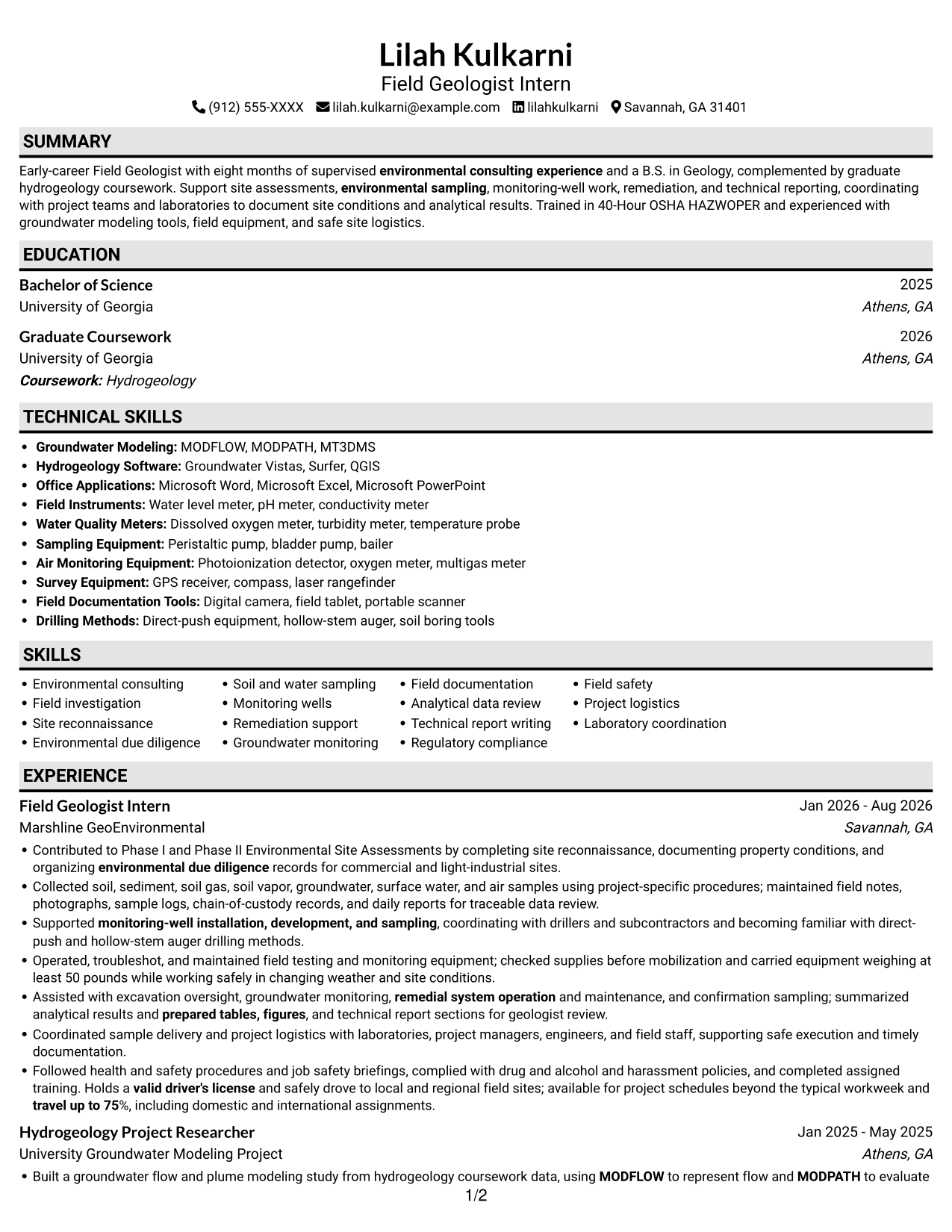 Resume example — page 1
