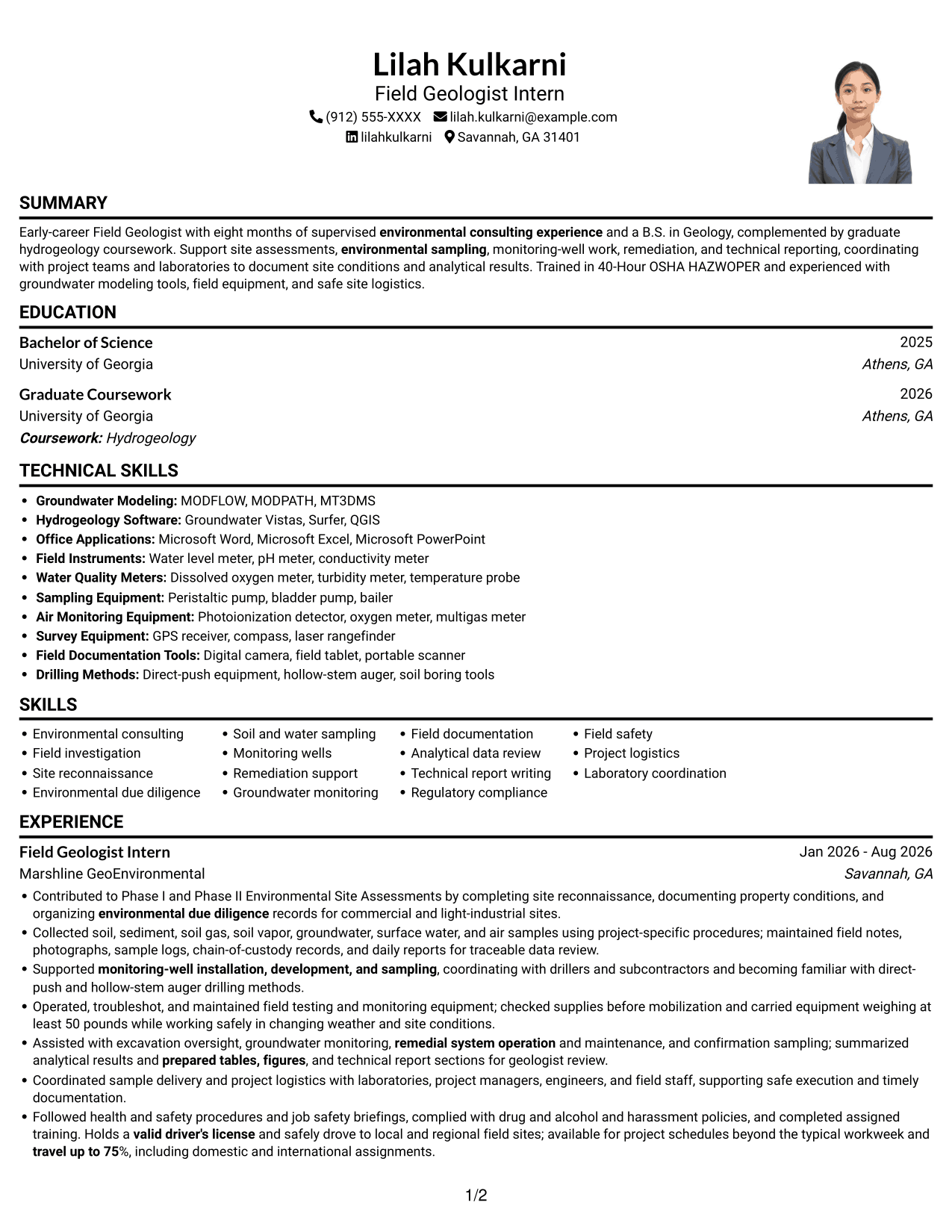 Resume example — page 1