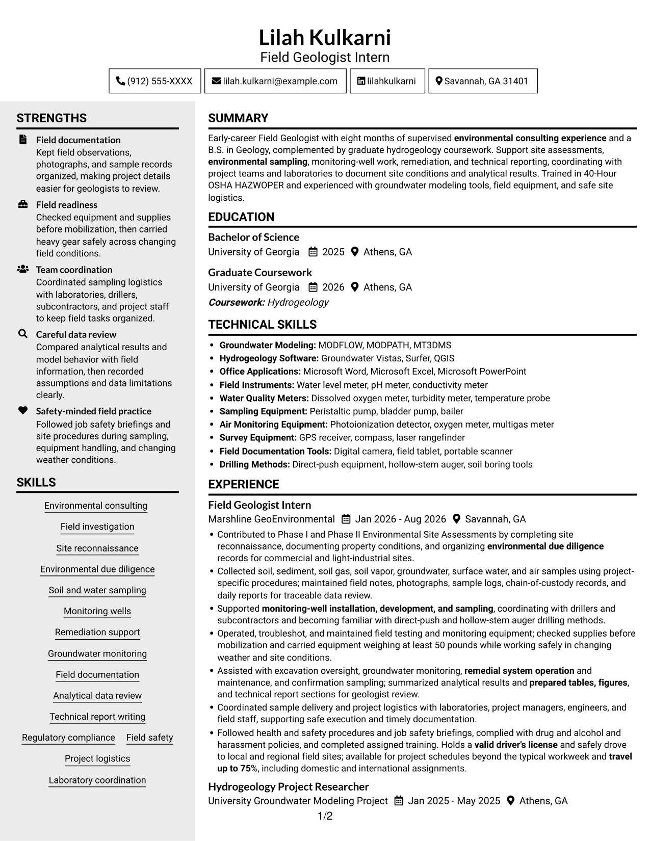 Resume example — page 1