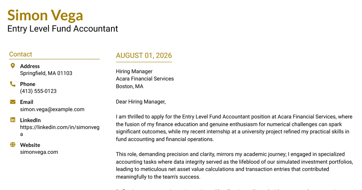 30+ Entry Level Fund Accountant Cover Letter Templates with Example 2026