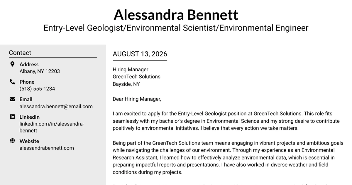 30+ Entry-Level Geologist/Environmental Scientist/Environmental Engineer Cover Letter Templates with Example 2026