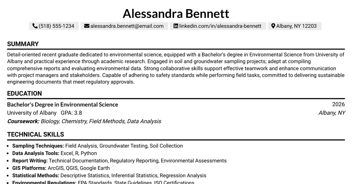 33 Entry-Level Geologist/Environmental Scientist/Environmental Engineer Resume Templates with Example 2026 (ATS-Optimized)