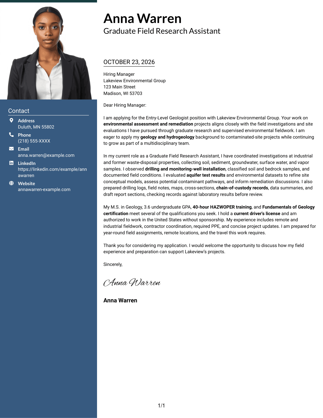 Cover letter example — page 1