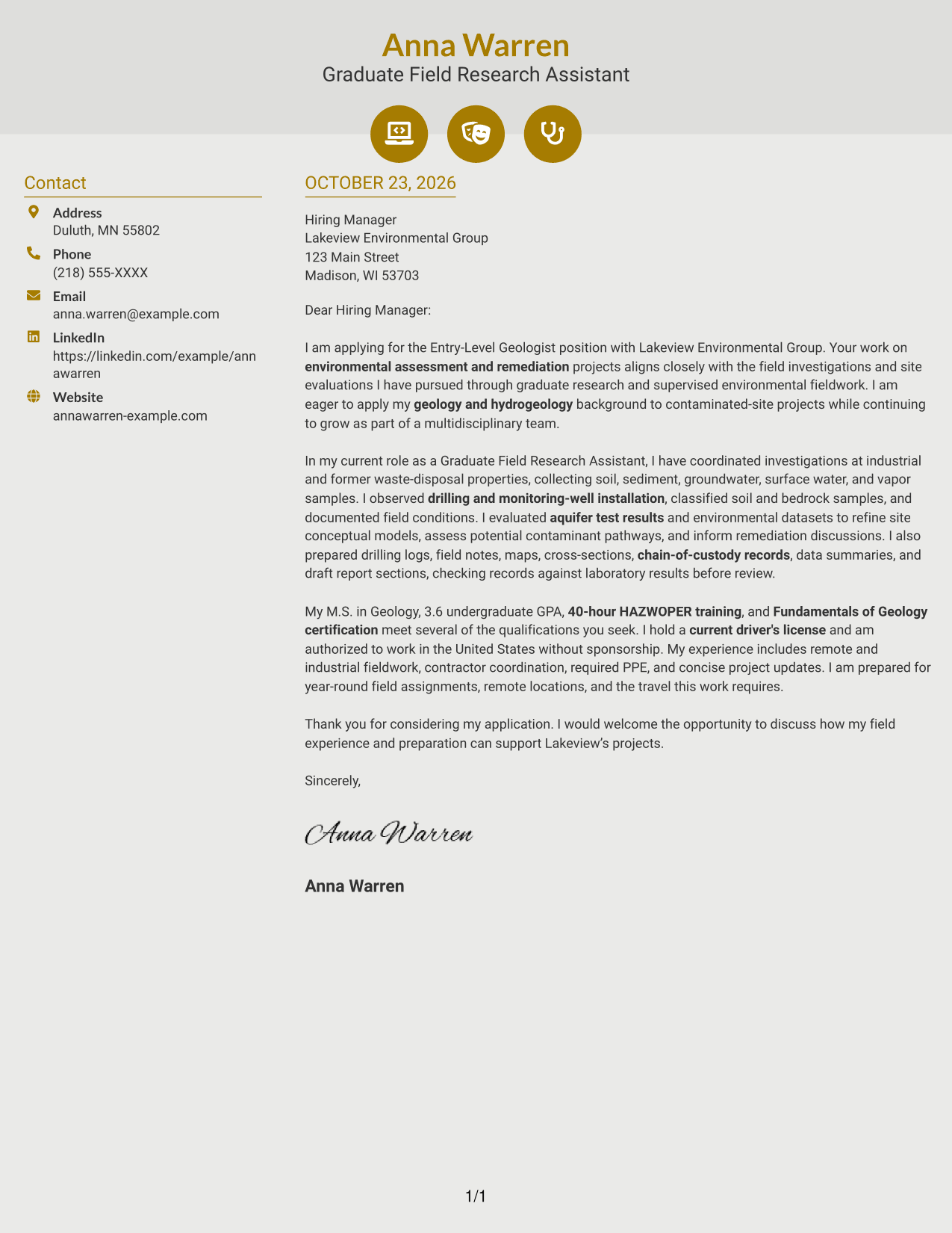 Cover letter example — page 1