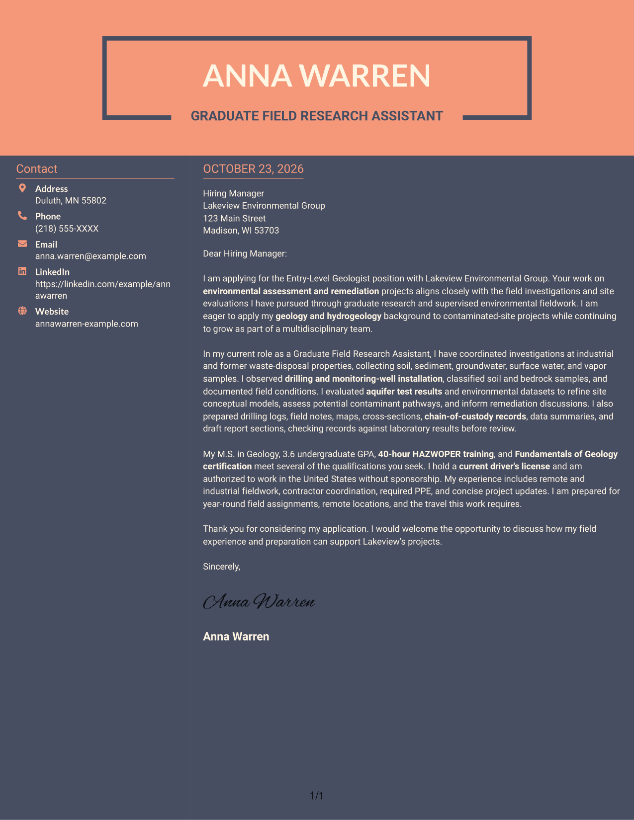Cover letter example — page 1