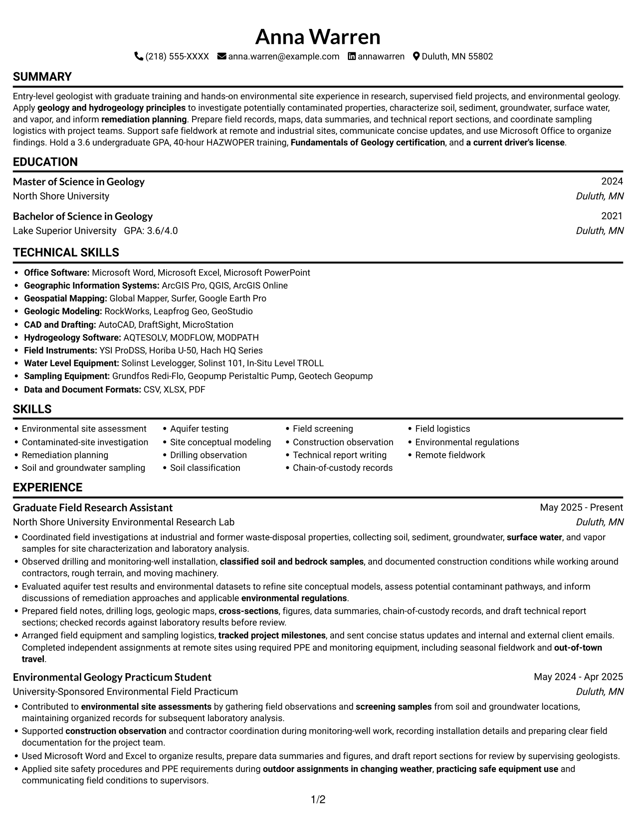 Resume example — page 1