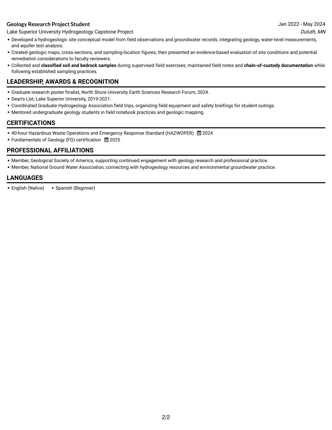 Resume example — page 2
