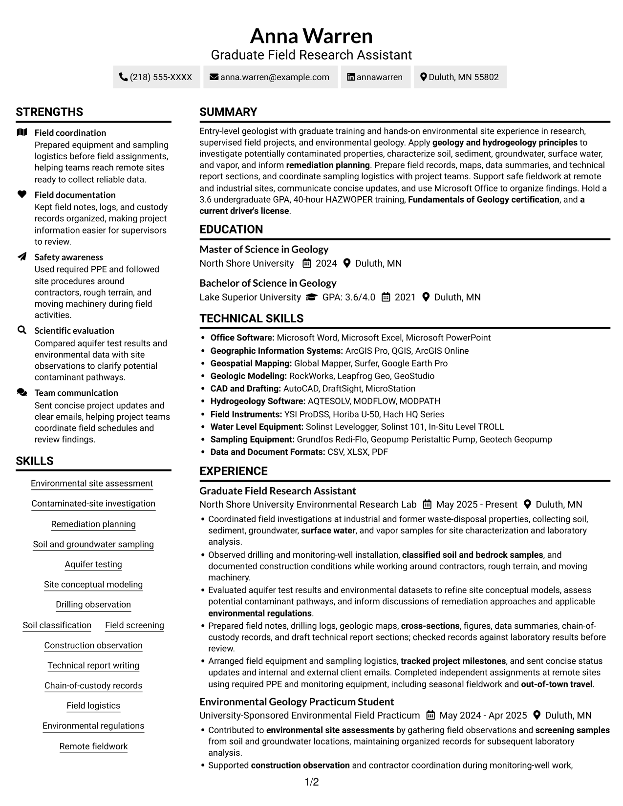 Resume example — page 1