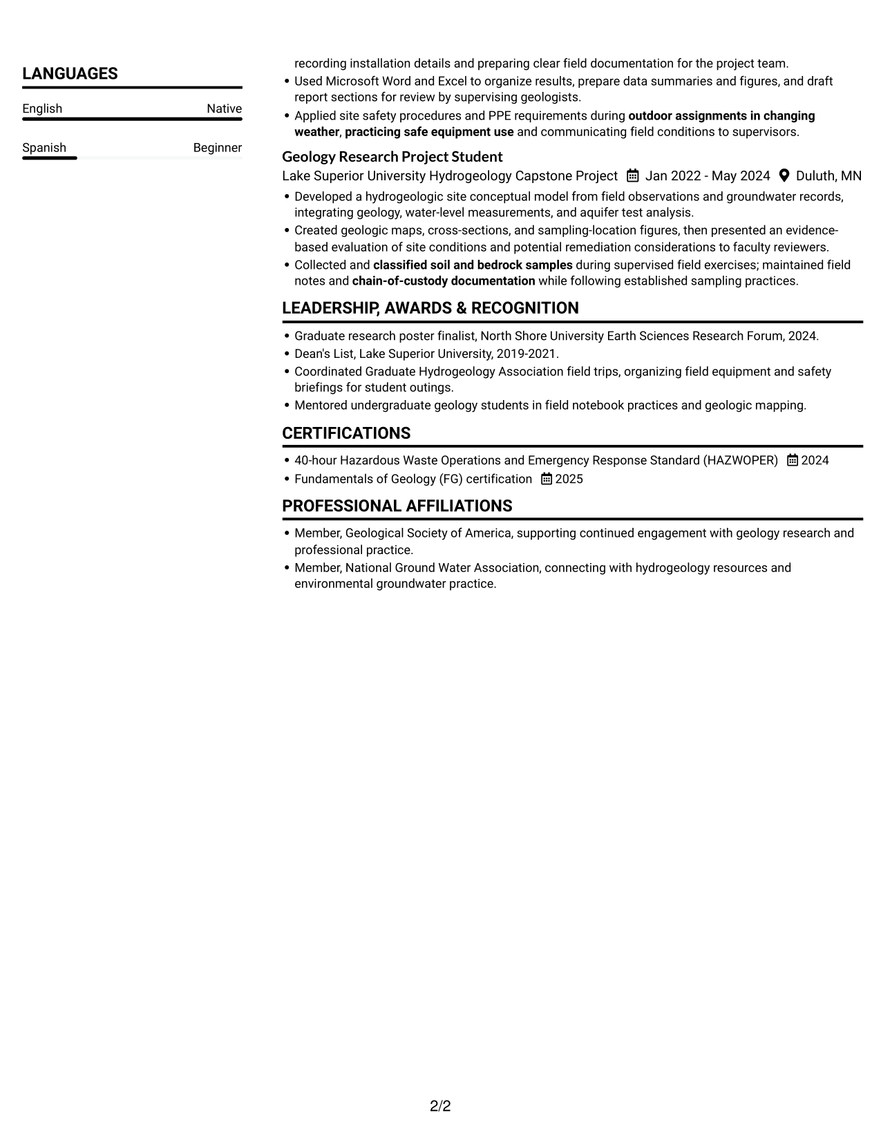 Resume example — page 2