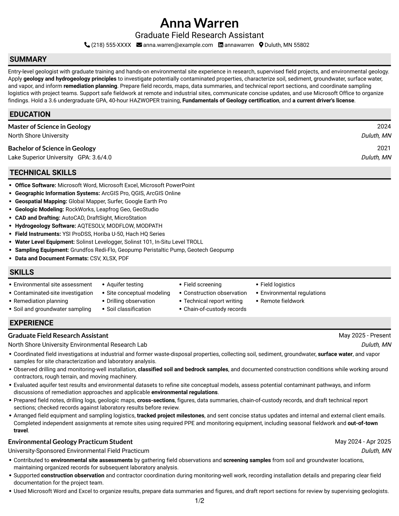 Resume example — page 1
