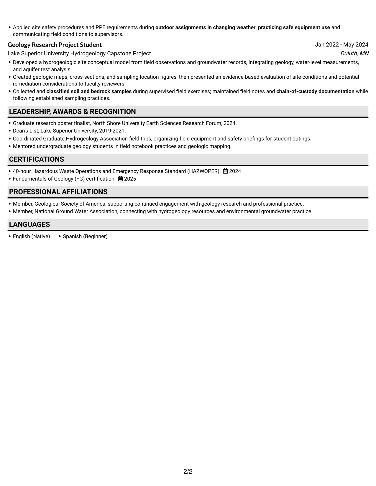 Resume example — page 2