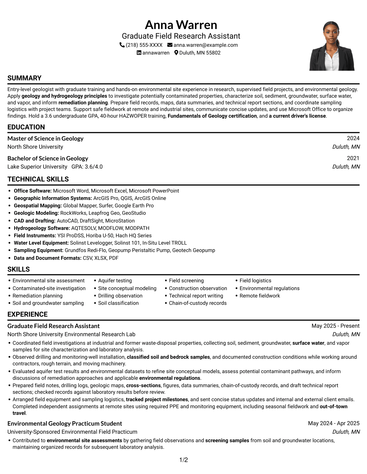 Resume example — page 1