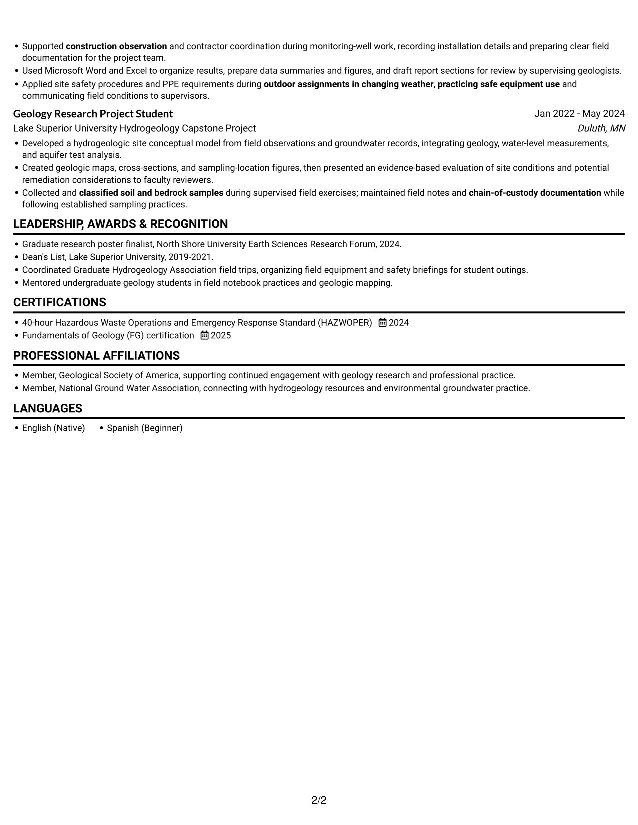 Resume example — page 2