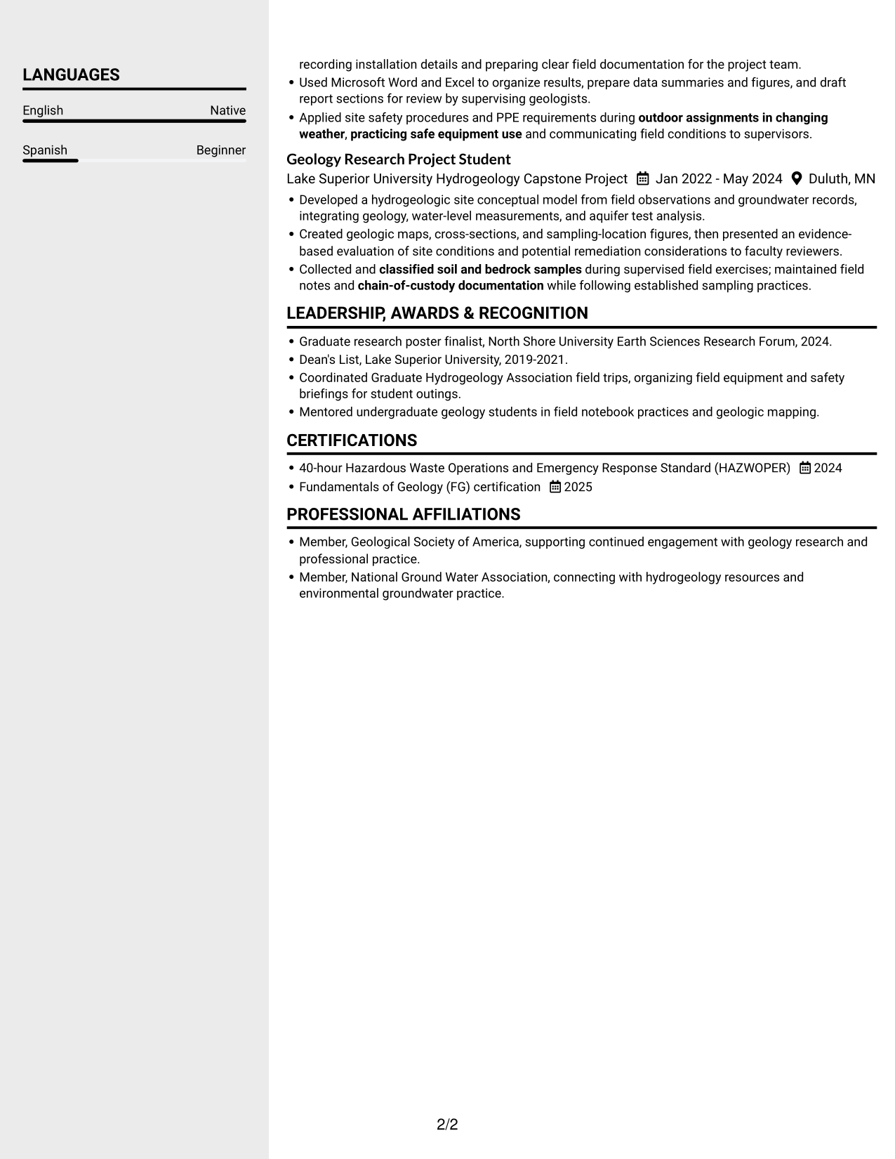Resume example — page 2