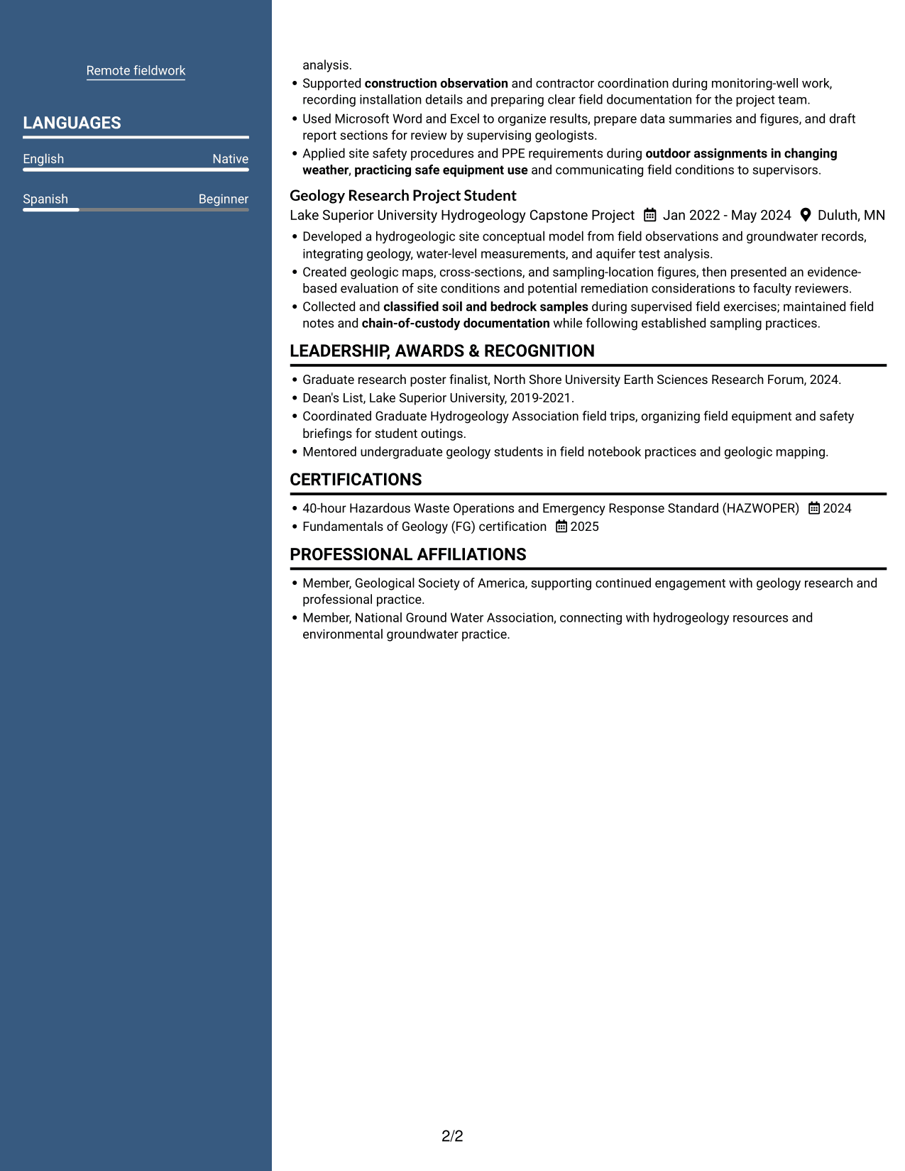 Resume example — page 2