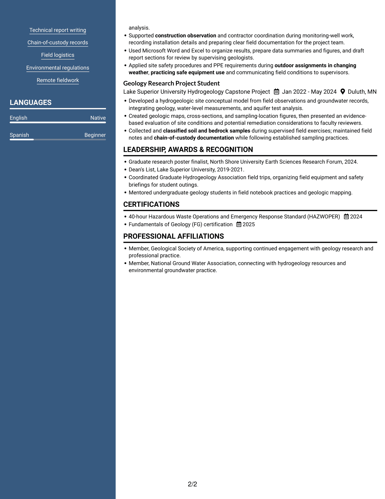 Resume example — page 2