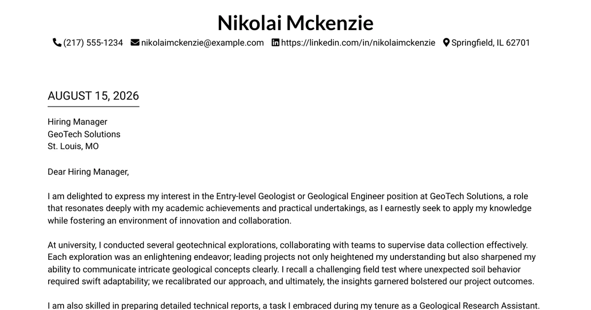 30+ Entry-level Geologist or Geological Engineer Cover Letter Templates with Example 2026