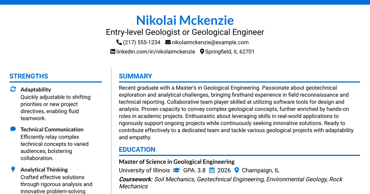 33 Entry-level Geologist or Geological Engineer Resume Templates with Example 2026 (ATS-Optimized)