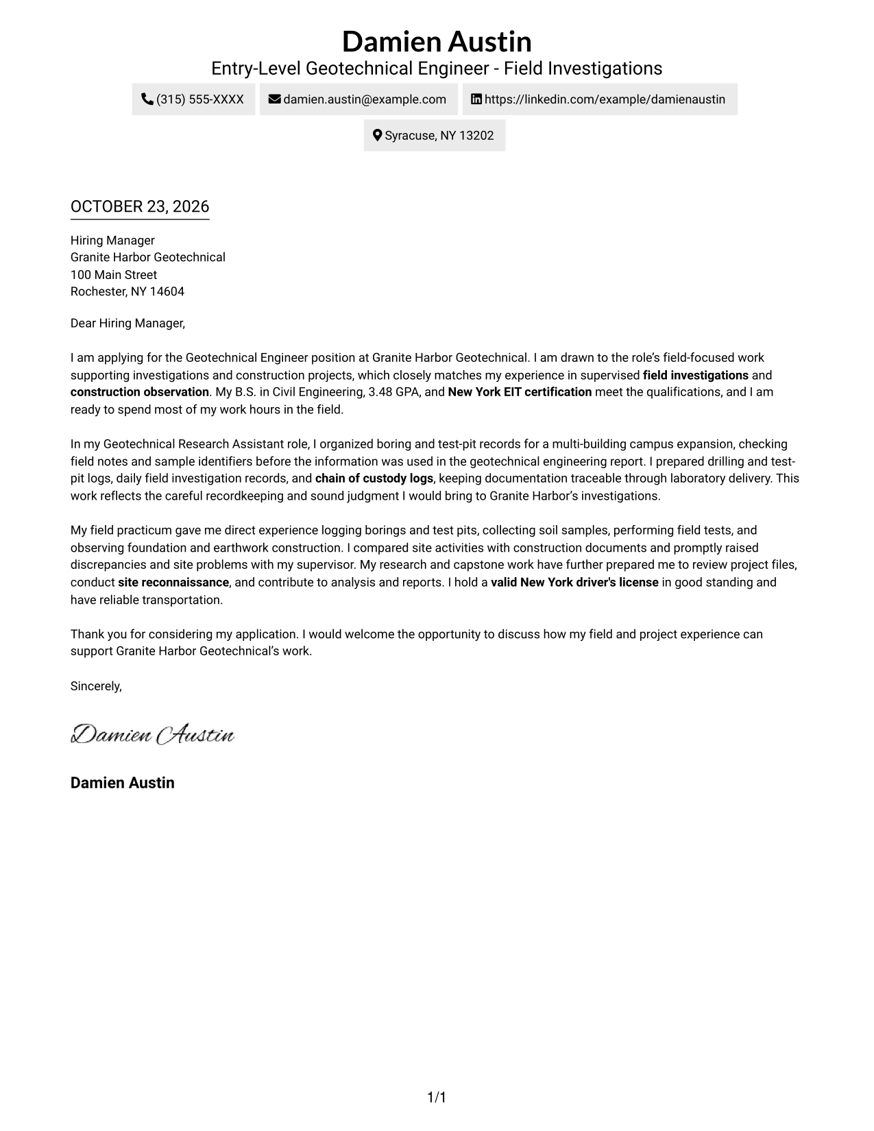 Cover letter example — page 1