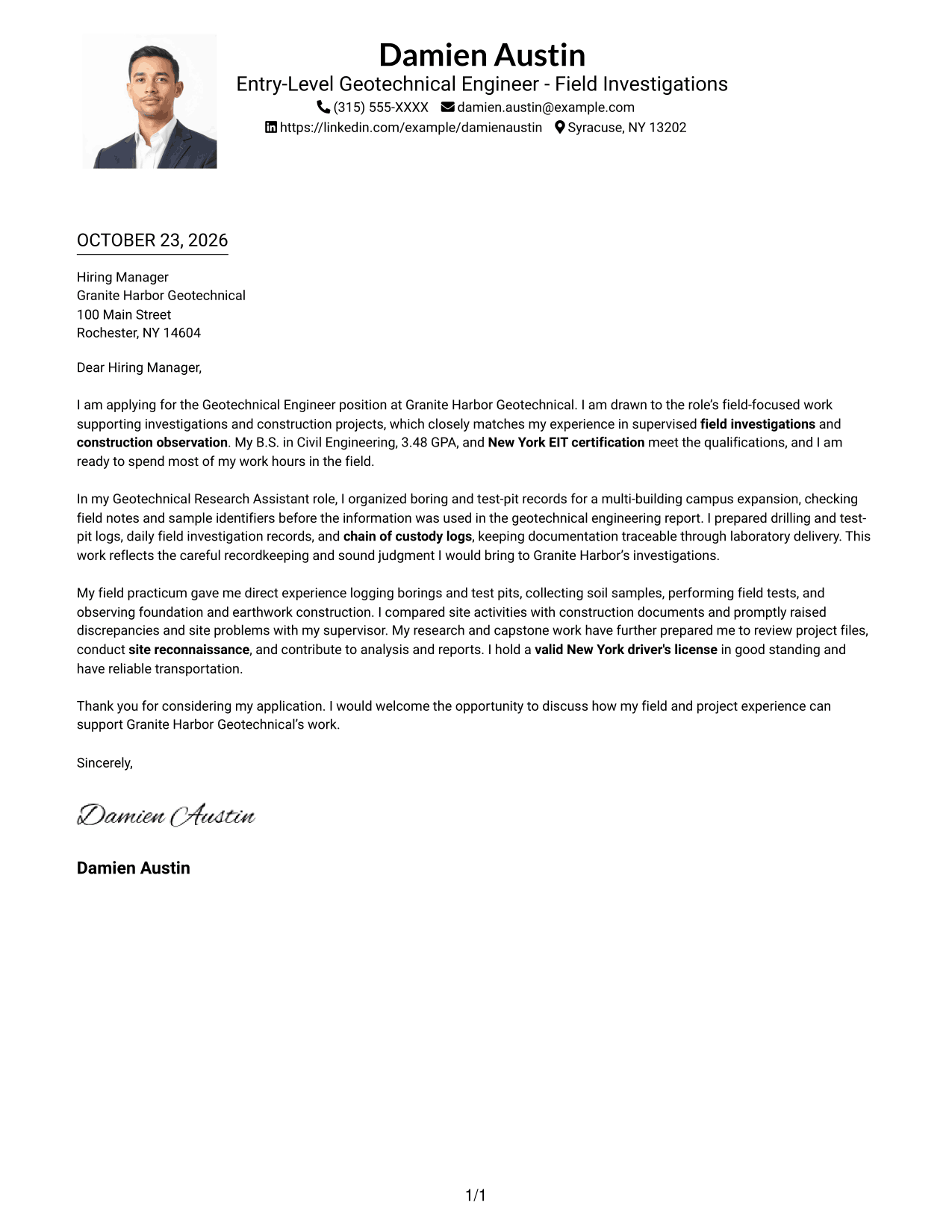 Cover letter example — page 1