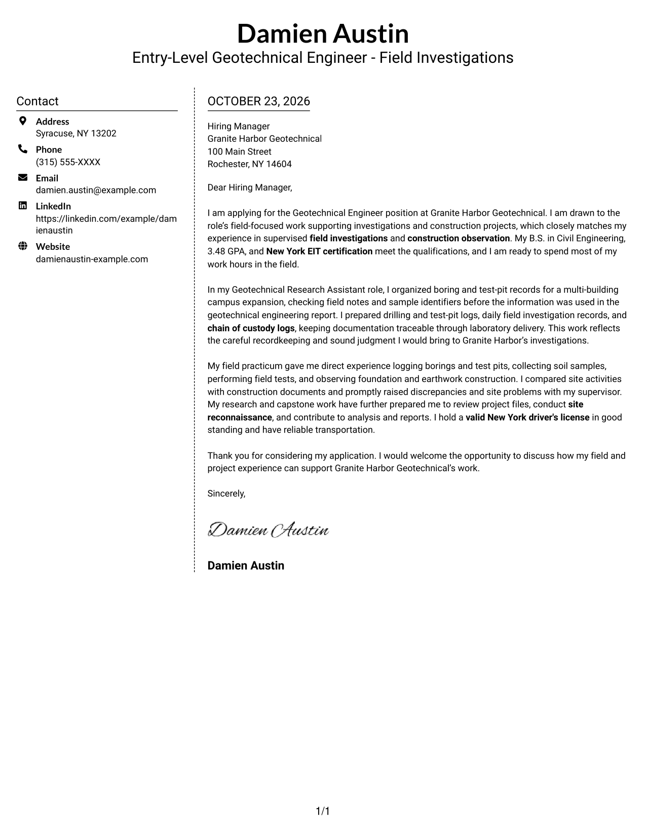 Cover letter example — page 1